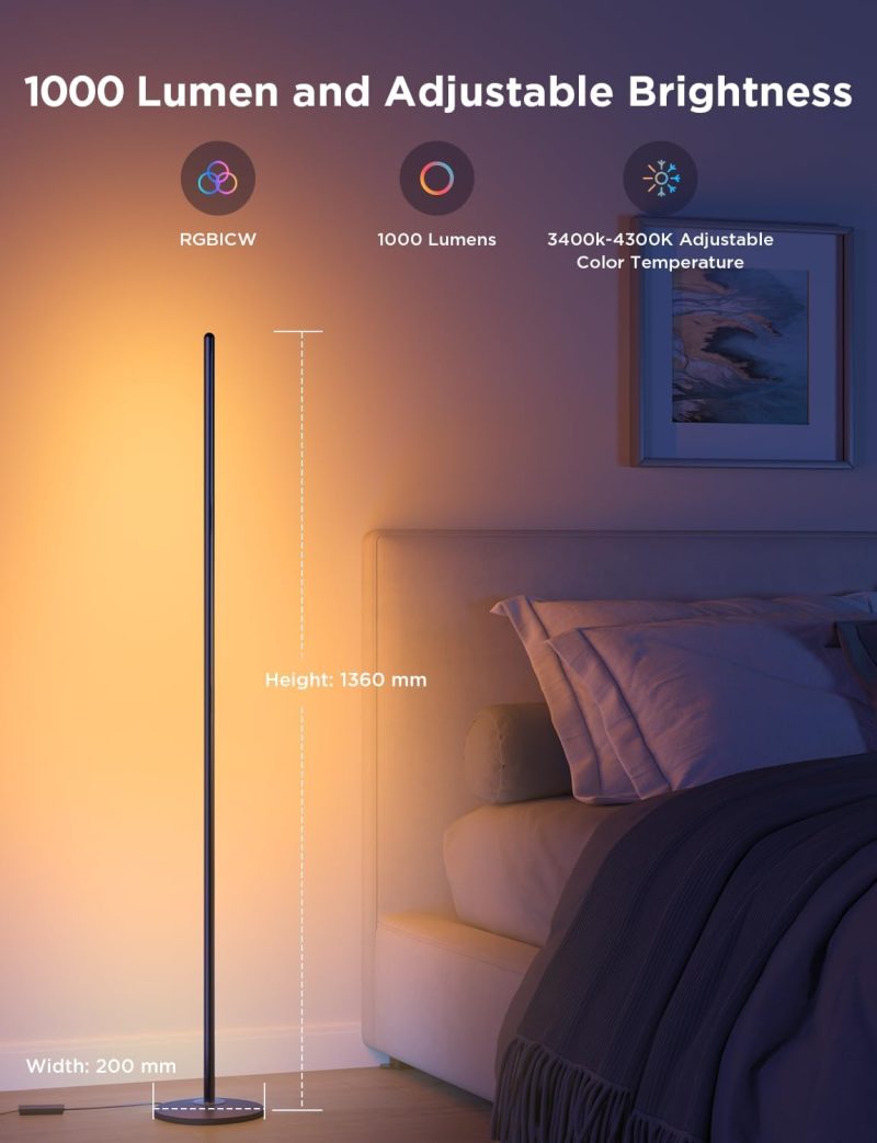 Person using a smartphone to control the Govee Floor Lamp via the Govee Home app