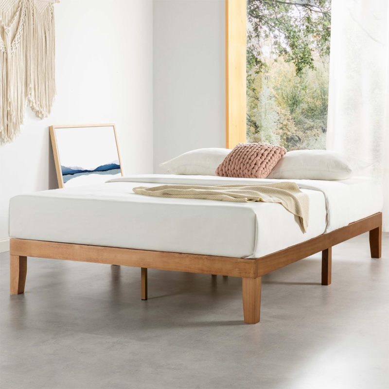 solid wood platform bed frame with headboard compatibility