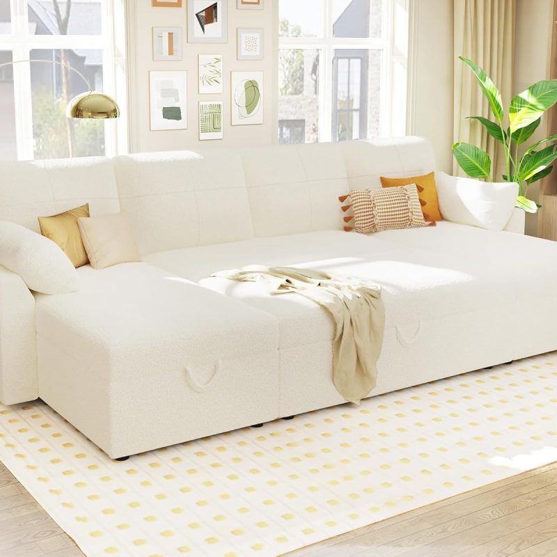 sofa bed with storage for blankets and pillows