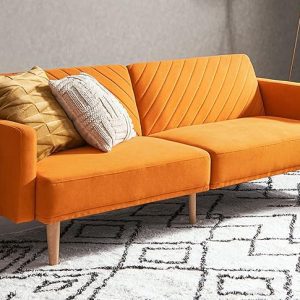This convertible sofa bed is perfect for small apartments and studio living. Its split-back design allows for customized comfort, while the tapered legs and linen upholstery add a touch of modern style