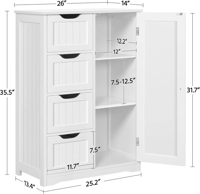 Close-up of the four spacious drawers in the Yaheetech Bathroom Floor Cabinet, showcasing ample storage for toiletries and towels