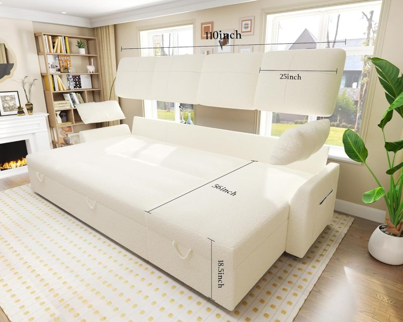 modern sofa bed with storage and cup holders for movie nights