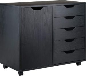 storage cabinet with drawers shown in a home office setting