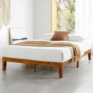 easy assembly platform bed frame with wooden slats for back support