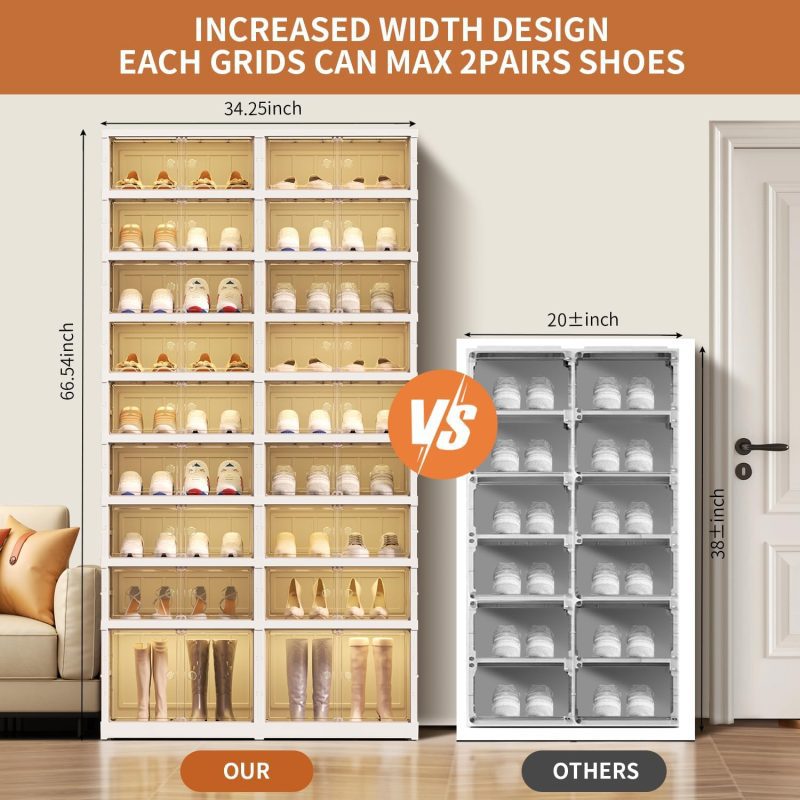 A cluttered closet with shoes piled on the floor before using the EHAMILY Foldable Shoe Rack