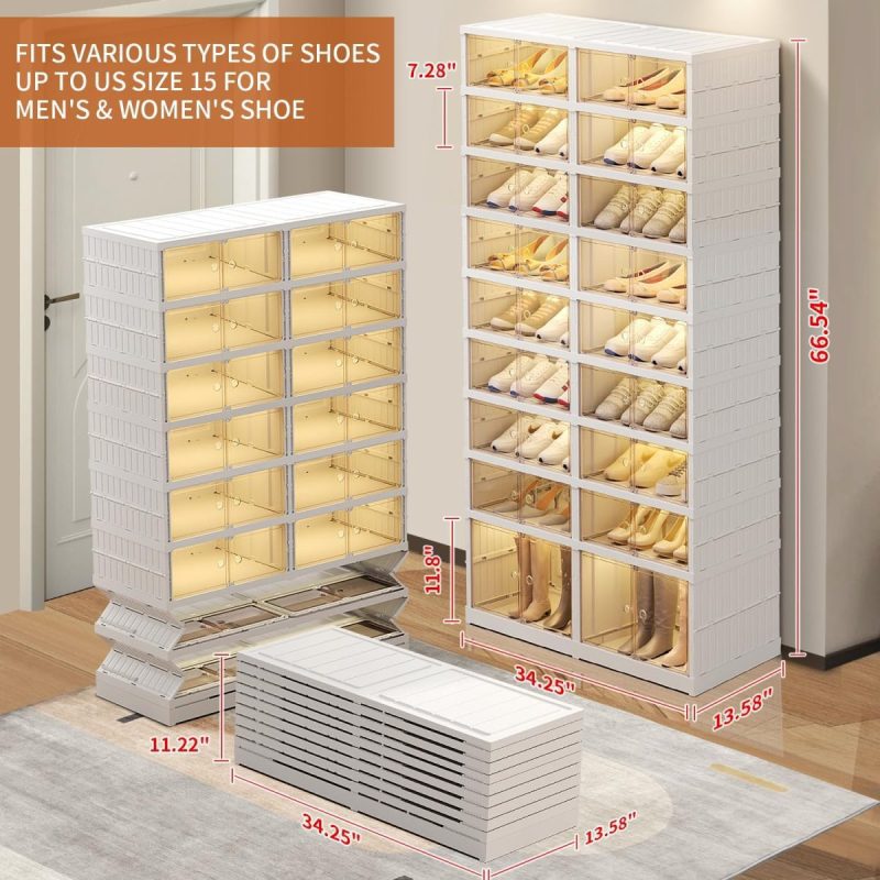 A cluttered closet with shoes piled on the floor before using the EHAMILY Foldable Shoe Rack