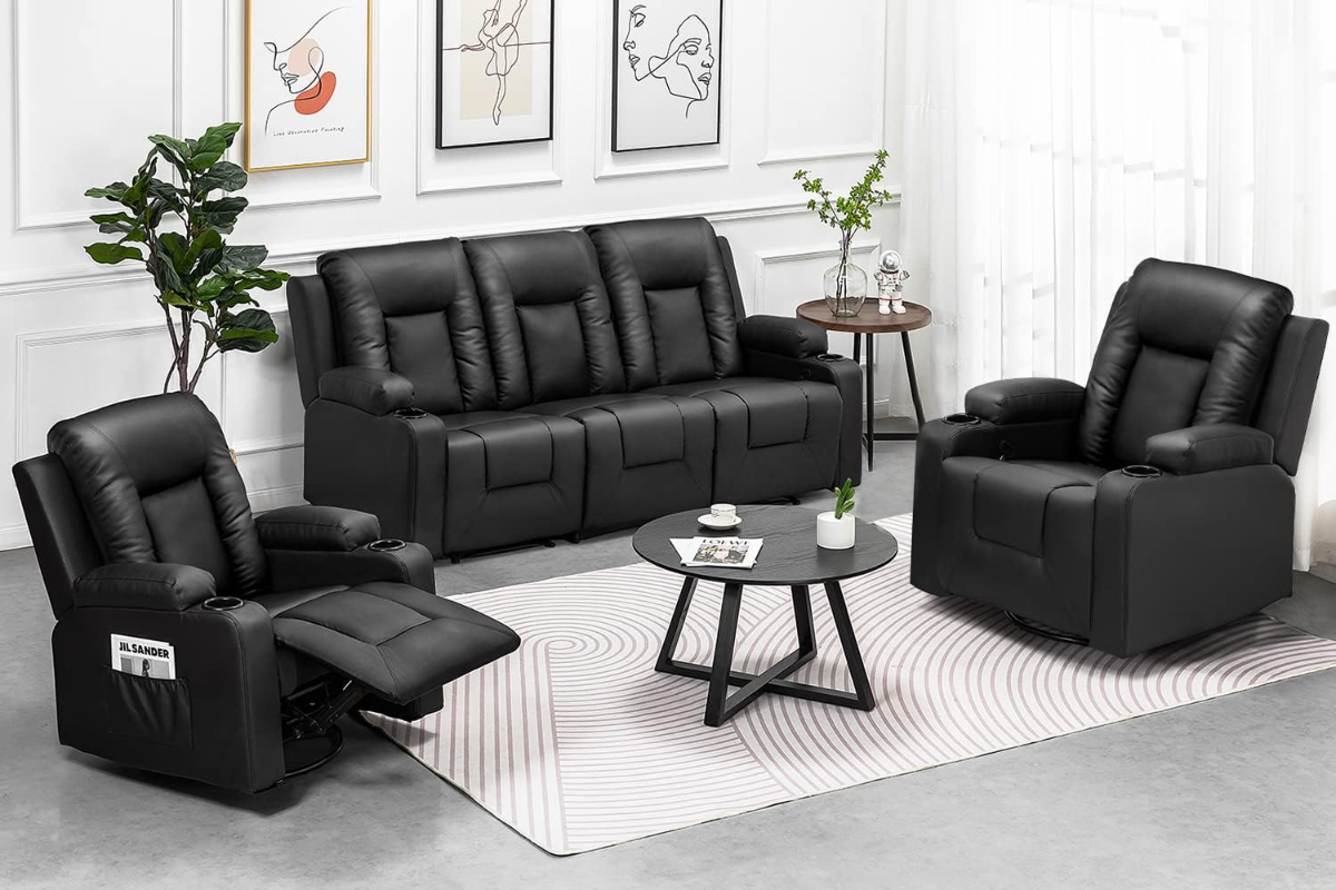 Leather Recliner Set Living Room Set, Sofa