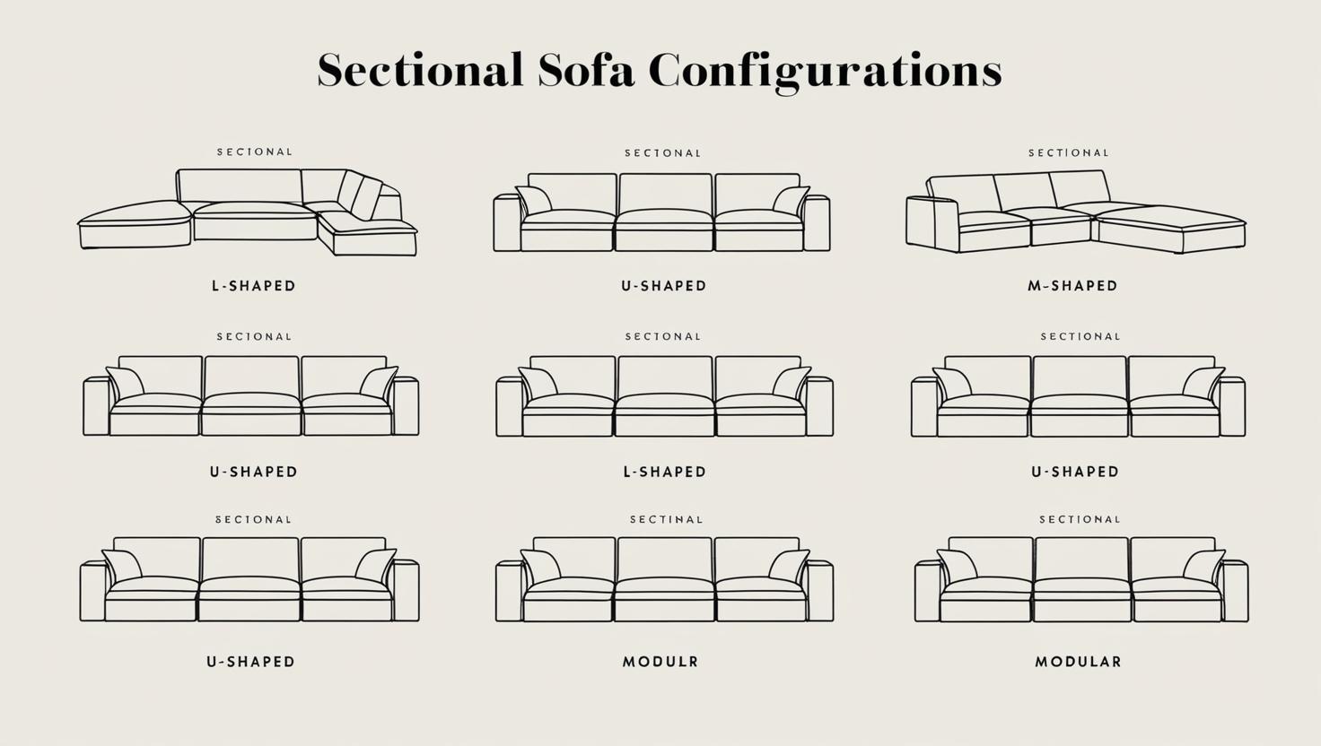 Sectional sofa configurations: L-shaped, U-shaped, modular