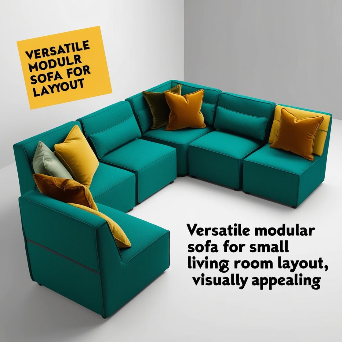 _A modular sofa configured for a small space. bold colorful text_ _Versatile modular sofa for small living room layout (1)