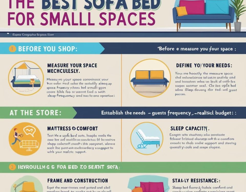 Infographic checklist for choosing the best sofa bed for small spaces in 2024.