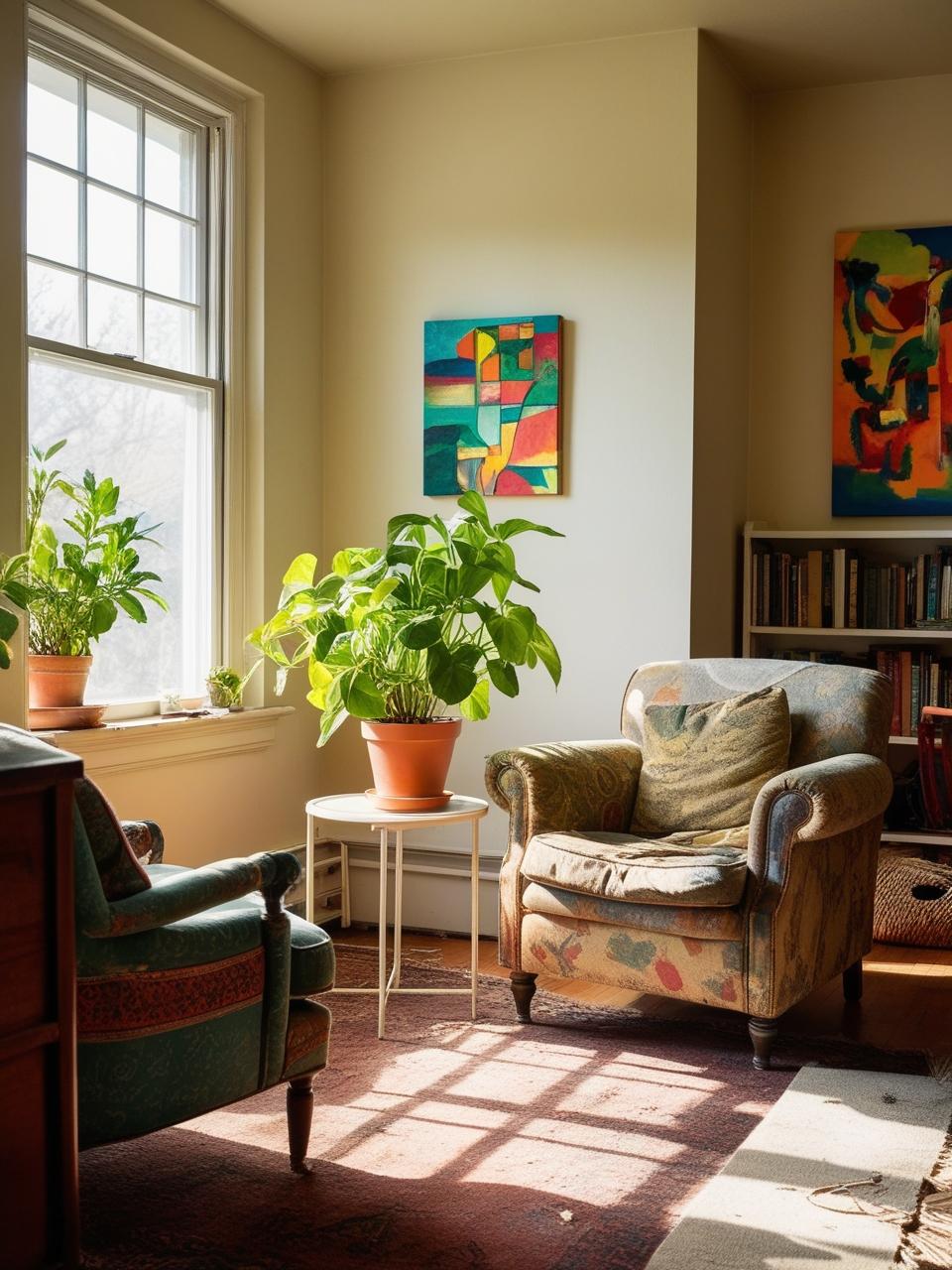 Don't strive for perfection. Embrace the imperfections and unique quirks of your small living room. It's these imperfections that make your space truly yours._..... add decor plant and painting