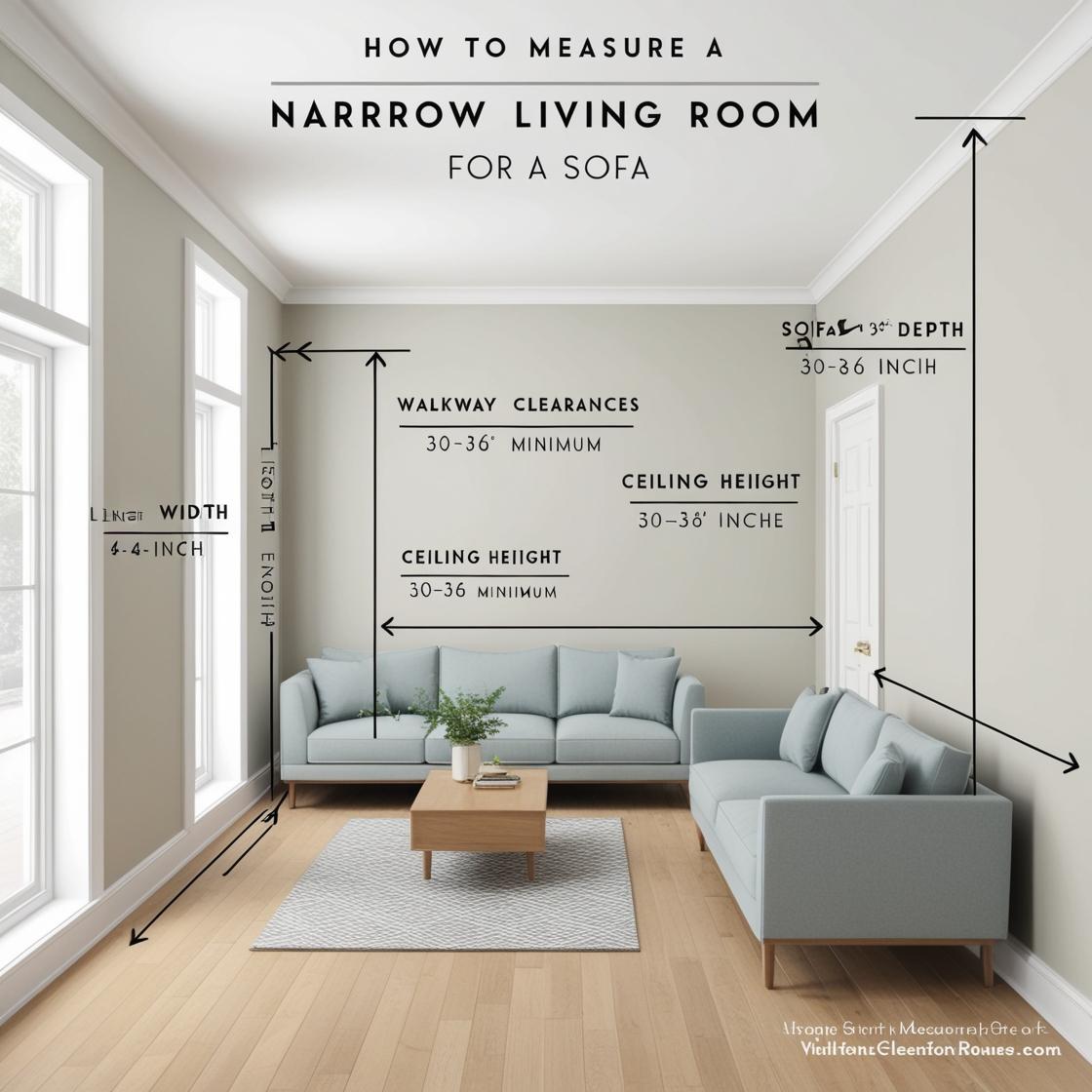 How to Measure a small space studio or small apartment for a Sofa___Checklist___Measure the Length and Width_ Measure the length and width of the room to determine the maximum sofa size that will fit._Account for Walkways_ Leave enou