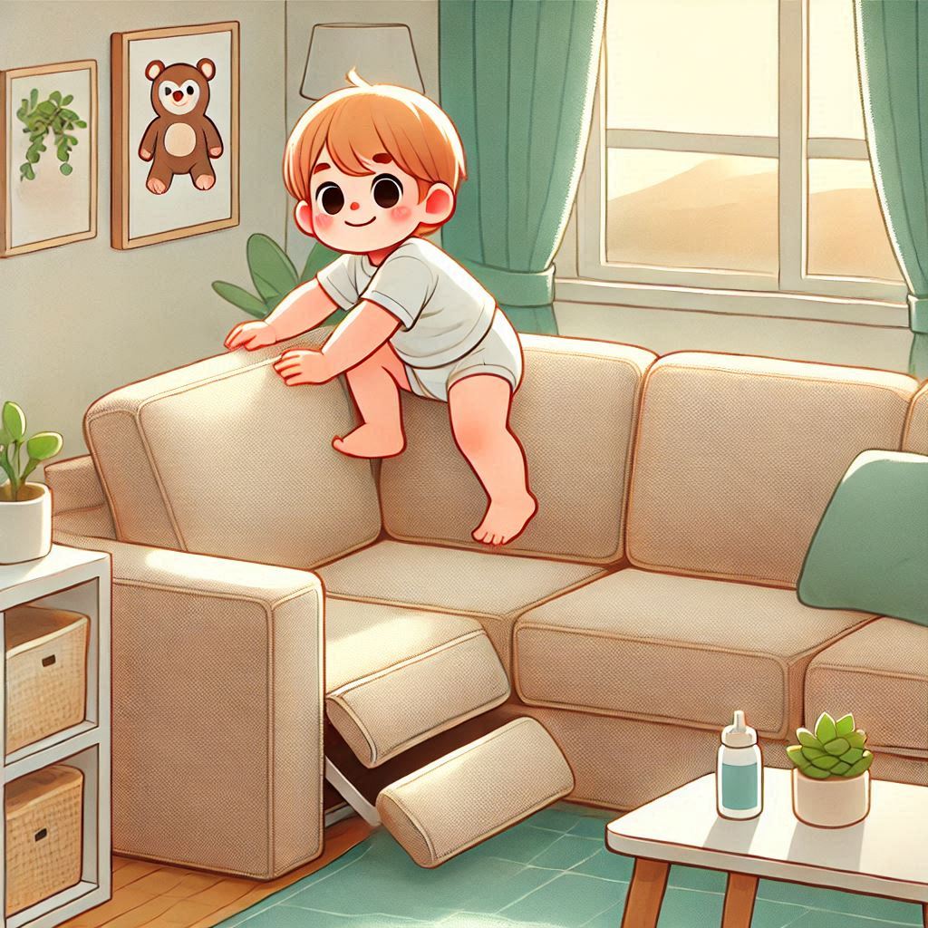 Image of a child safely climbing on and off a sectional sofa