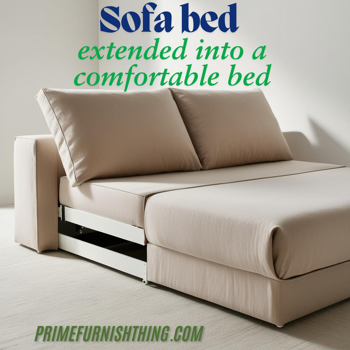 Sofa bed extended into a comfortable bed