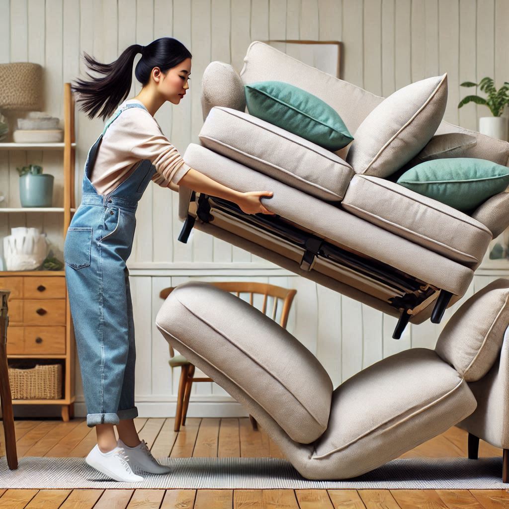 person effortlessly flipping and rotating sofa cushions, showcasing the ease of this maintenance task.