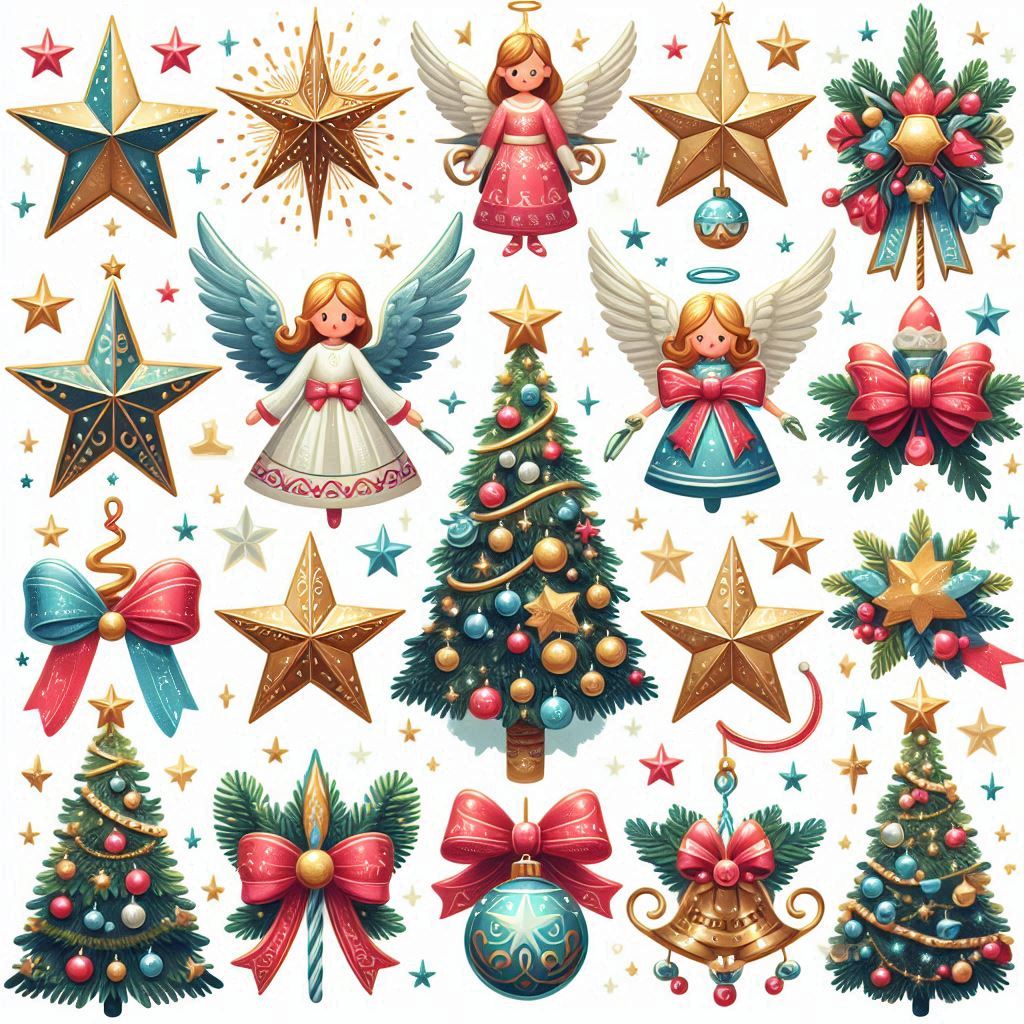 Different types of Christmas tree toppers.