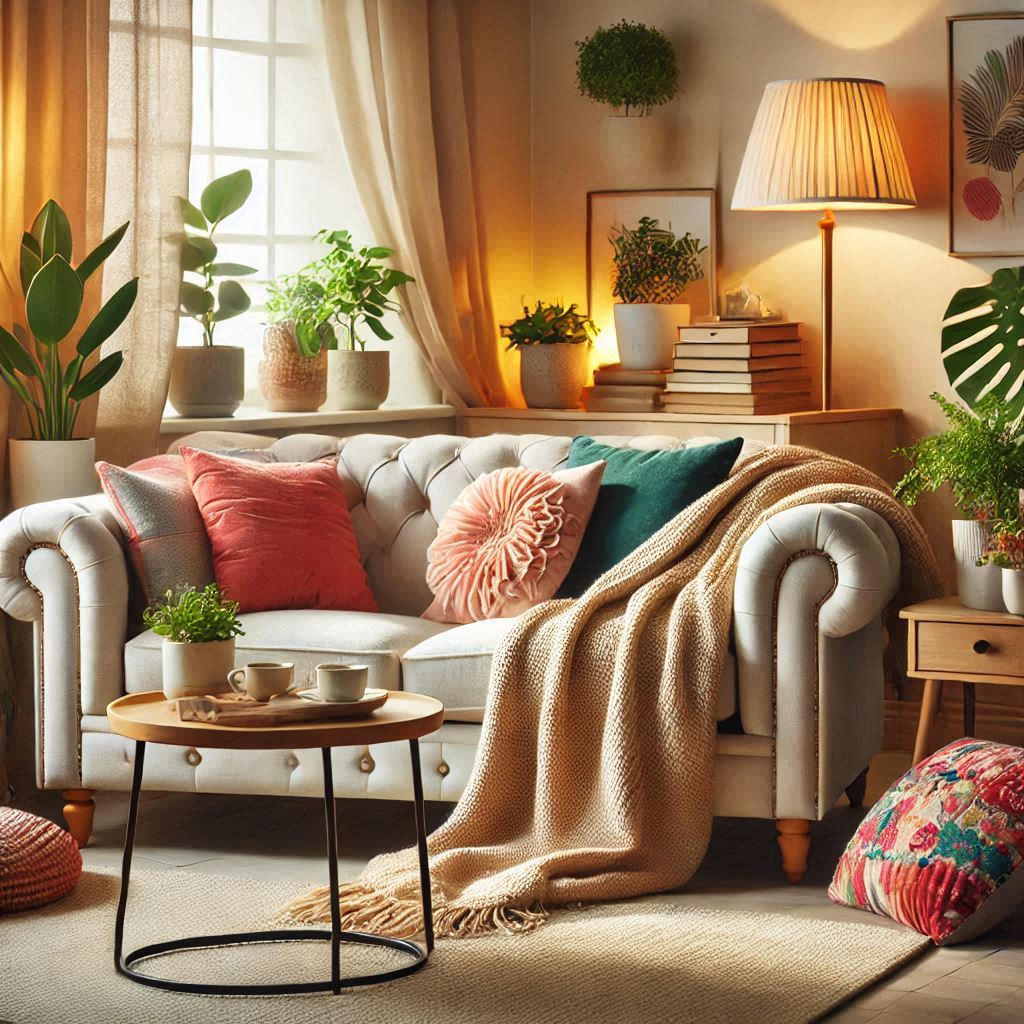 Stylish loveseat in a small living room