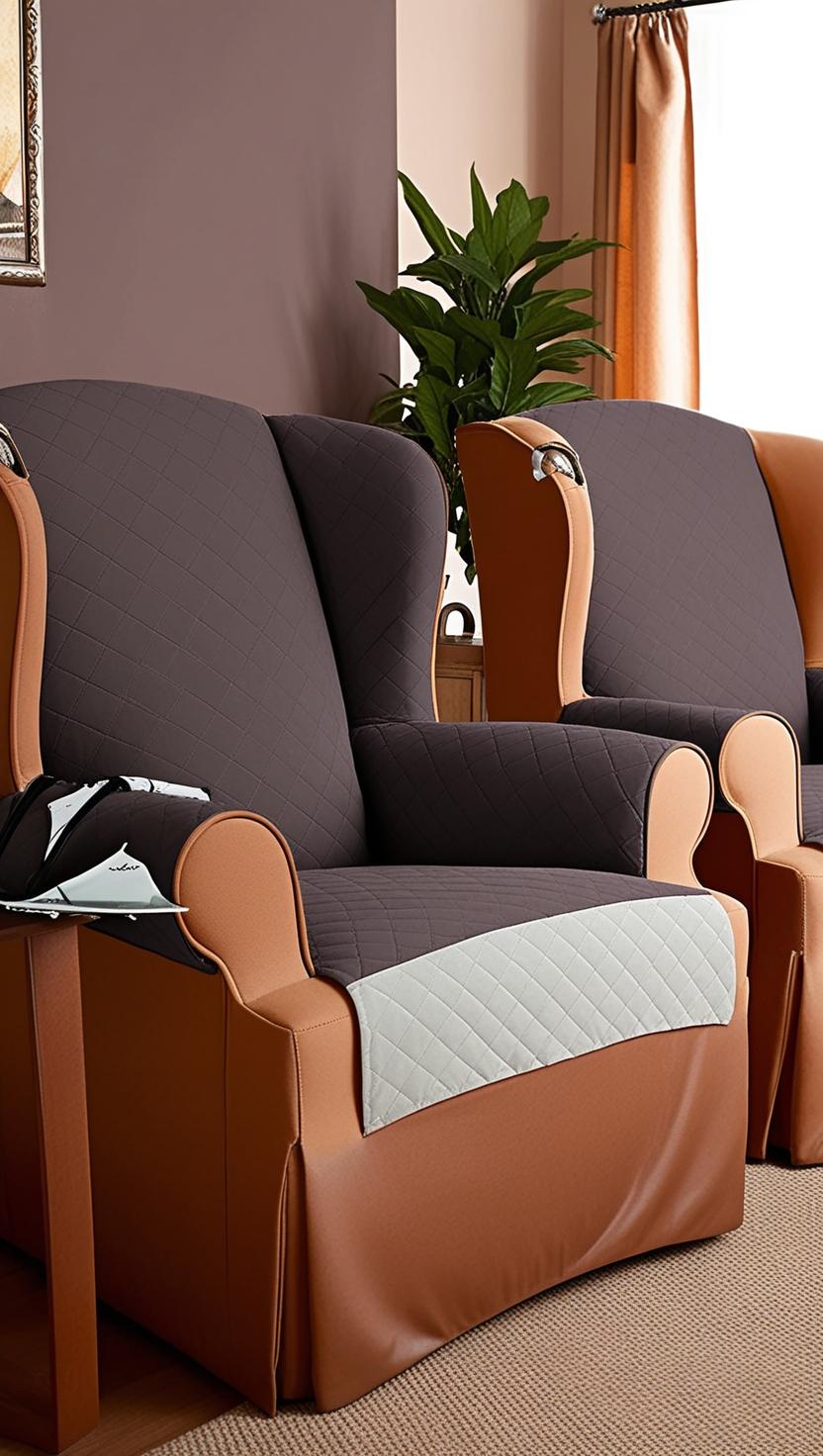 A cozy living room with a wingback recliner adorned with a stylish and comfortable stretch spandex slipcover.