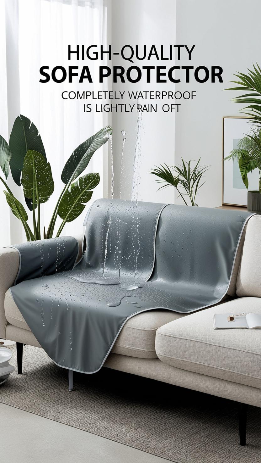 "100% waterproof sofa cover ensuring complete protection, with a focus on proper sofa measurement for the perfect fit."