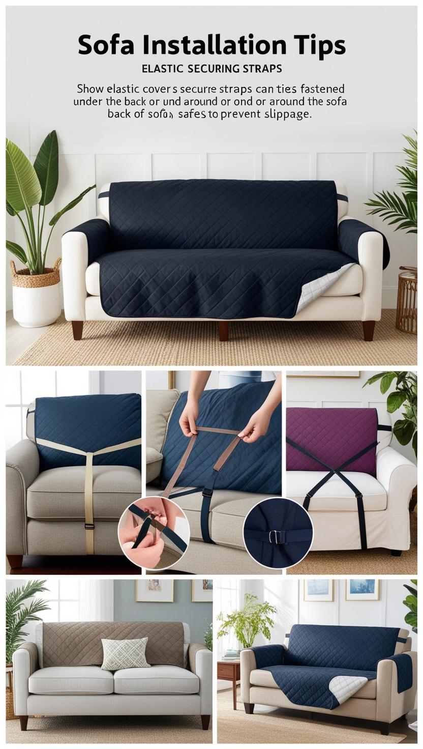 Sofa Covers Installation Tips: Secure the Straps: : Many covers come with elastic straps or ties to help keep them in place